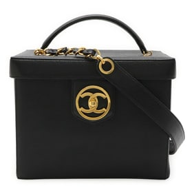 CHANEL Coco Mark Vanity Bag, Handbag, Pouch, Makeup Box, Shoulder Caviar Skin, Black, A01999