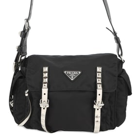 Prada Studded Nylon and Leather Shoulder Bag 1BD118 PRADA Black