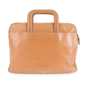 Prada Triangle Logo Leather Briefcase Bag Brown Men's