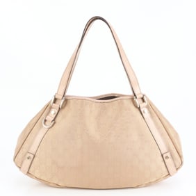 Gucci GG Canvas Abbey Leather Tote Bag Shoulder 130736 Gold Hardware Women's