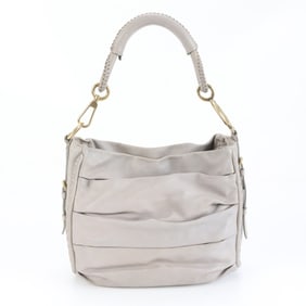 Christian Dior Pleated Leather Shoulder Bag, Gray, Women's