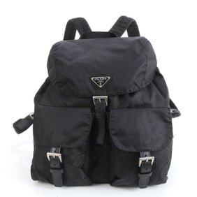 Prada Tessuto Nylon Triangle Logo Backpack Shoulder Bag Black Women's