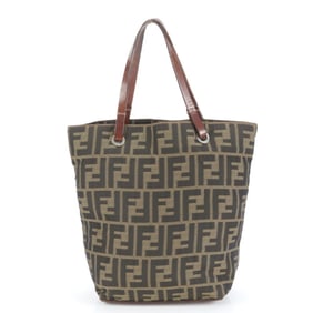 Fendi FF Zucca Leather Tote Bag Shoulder 26598 with Silver Hardware for Women