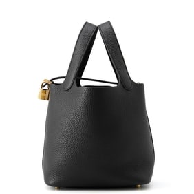 Hermes Hermès Picotin Lock PM Handbag, Black, Taurillon Clemence Leather, W Stamp, Black