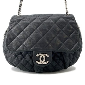 CHANEL Chain Shoulder Bag Matelasse Around Leather Black