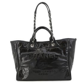 CHANEL Deauville Coco Mark Large Leather Tote Bag, Black, 2-Way