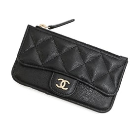 Chanel Matelasse Coco Mark Classic Zip Fragment Case in Caviar Leather, Black, AP2570