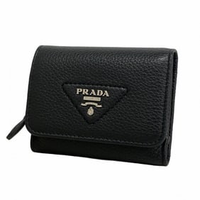 Prada Tri-fold Wallet Leather Black Women's