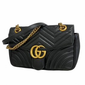 Gucci GG Marmont Shoulder Bag 443497 Leather Black Women's