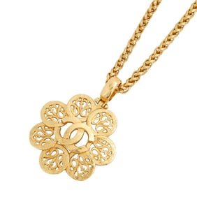 Chanel Coco Mark Flower Motif Metal Necklace 95A CHANEL