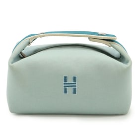 HERMES Bride A Black PM Bath Pouch Handbag Canvas Mint Blue