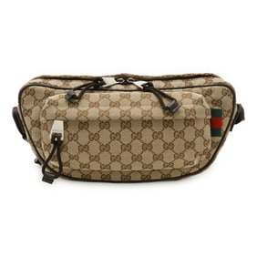 GUCCI GG Canvas Large Sling Bag, Body Waist Crossbody Beige, Dark Brown, 802096