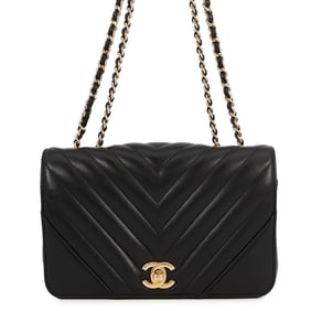 Chanel Chain Shoulder Bag, V-Stitch Chevron Lambskin, Black