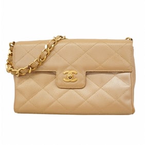 Chanel Matelasse Shoulder Bag in Caviar Skin, Beige, Women's