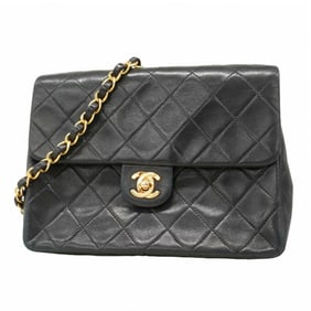 Chanel Matelasse Shoulder Bag with Chain Bag, Lambskin, Black, Women's