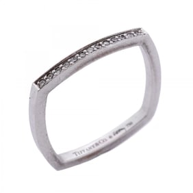 Tiffany Torque Narrow Frank Gehry Square Ring, 18K White Gold with Diamonds, Size 7.5, Women's