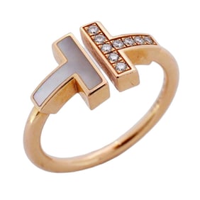Tiffany T-wire ring in 18KPG pink gold with diamonds and mother-of-pearl, size 13, for women