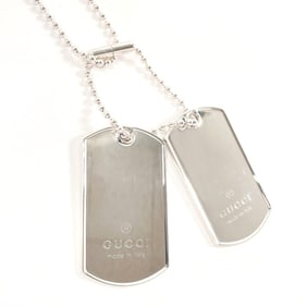 GUCCI Dog Tag Double Plate Ball Chain Necklace in Sterling Silver, Unisex