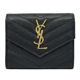 Saint Laurent SAINT LAURENT wallet women's brand trifold leather black gold hardware 403943 compact