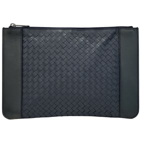 Bottega Veneta BOTTEGAVENETA bag men's brand intrecciato clutch second leather navy no gusset