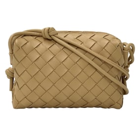 Bottega Veneta Women's Medium Intrecciato Leather Shoulder Bag with Mini Loop Camera in Beige and