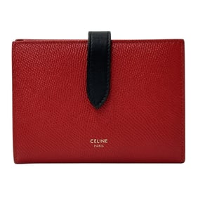 Celine Women's Designer Bifold Leather Wallet with Medium Strap, Red and Black, Compact