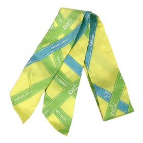 Hermes Hermès Twilly Voluduc Scarf/Muffler for Men and Women, Silk, Yellow, Light Green, Blue,