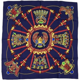 Hermès HERMES Scarf/Muffler "Caty" Ancient Egyptian Design, Women's, Silk, Purple, Multicolor,