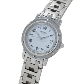 Hermès Clipper Date Quartz Watch for Women, Stainless Steel, CL4.210, Silver/White, Polished