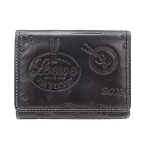 LOEWE Women's Tri-fold Wallet in Black Leather, Compact/Mini with Embossed Design