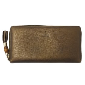 Gucci Women's Long Wallet, Bamboo Leather, Bronze, Brown, and Gold, 224253, with Fringe, Tassel,