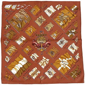 Hermès HERMES Carré 40 Scarf, PAVOIS Ship Flag, Women's, Silk, Brown, Petit