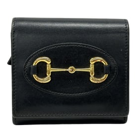Gucci Horsebit Bifold Wallet for Women, Black Leather, 621891, Compact Mini Wallet, Simple Design
