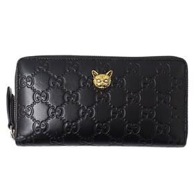 Gucci Women's Guccissima Linea Cat Leather Long Wallet (548058) in Black with Round Zipper