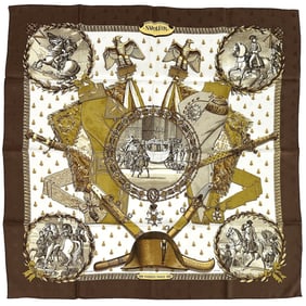 Hermes Hermès NAPOLEON scarf/muffler, Carré 90, women's, silk, brown, multicolor, horse, knight.