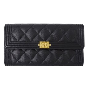 CHANEL Boy Chanel Women's Long Wallet in Black Caviar Leather with Gold Hardware