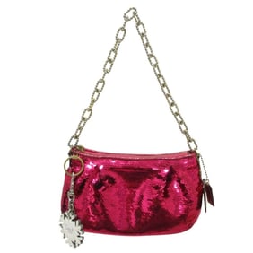 COACH Sequin Accessory Pouch Party Bag Chain Handbag 14368 Pink Women's