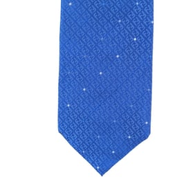 FENDI Men's Silk Tie with FF Logo, Zucca Pattern, and Dot Embroidery, Blue