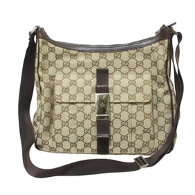 GUCCI GG Canvas Shoulder Bag 131211 Beige Brown Women's