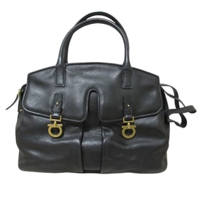 Salvatore Ferragamo Gancini leather tote bag in black for women.