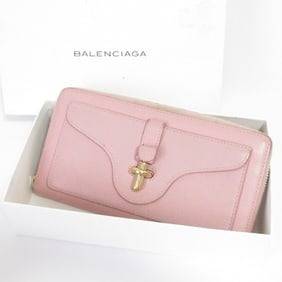 BALENCIAGA Round Zip Long Wallet, Pink, Women's