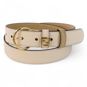 FENDI Reversible Leather FF Belt in White Cappuccino for Women