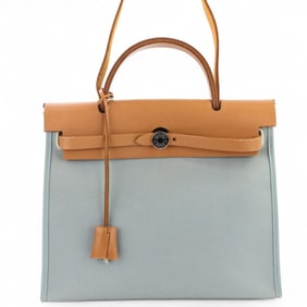 HERMES Hermes Airbag Zip PM 2-way Handbag/Shoulder Bag, T Stamp, Blue/Brown, Women's