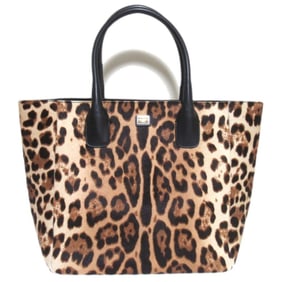 DOLCE & GABBANA Leopard Print Pony Tote Bag, Beige x Black, Women's