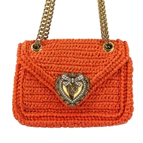DOLCE & GABBANA Devotion Crochet Sacre Heart Chain Shoulder Bag, Orange, Women's