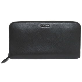 PRADA Saffiano Leather Round Zip Long Wallet with Card Slots, Bill Compartment, and Coin Purse,