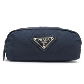 PRADA Prada nylon pouch with triangle logo and triangular plate in navy blue for men women