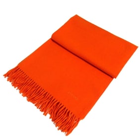 HERMES 100% Cashmere Fringe Stole/Scarf Shawl Orange Men's/Women's