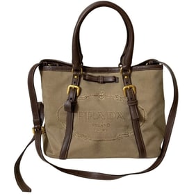 PRADA Prada Canvas 2-Way Tote Bag/Handbag BN1841 Khaki Brown Women's