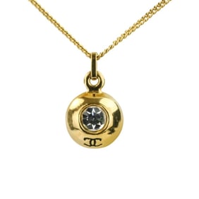 CHANEL 80s-90s Vintage 3642 Coco Mark Crystal Chain Necklace Pendant Gold Color Women's